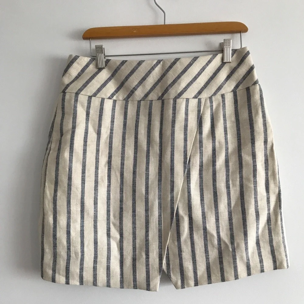 J CREW SKIRT LINEN IVORY GRAY STRIPE MINI WOMENS 4
